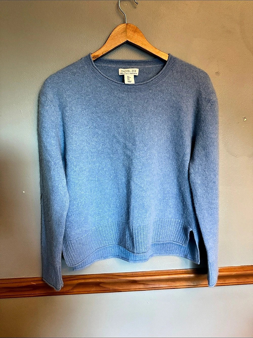 Rachel Zoe 100% 2-Ply Cashmere Crewneck Sweater Blue Large